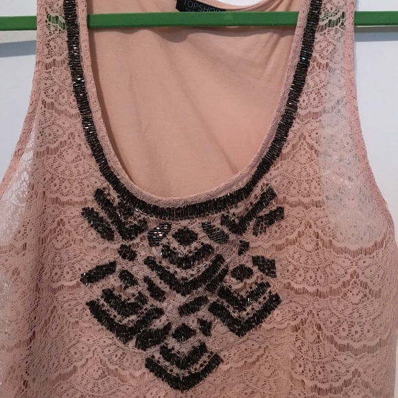 TOPSHOP Pale pink/mauve beaded lace tank top. Beads are brown - Picture 3 of 4